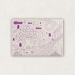 夜の世界 <br />
フナモト アヤコ Ayako Funamoto<br />
この絵のシリーズはいつも黒いボールペンで無彩色なのですが、今回はテーマに合わせてパープルの世界を描きました。