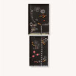 日常と非日常<br/>
渡部 幸恵 Yukie Watanabe<br/>
黒、黒、黒。ブラックユーモア、喪、闇、いろいろ浮かんだあとにいきついたのは、誰もが馴染みのある「黒板」。
小学生のとき、親の転勤で初めて転校した先は、黒板液をよく使う学校。各教室に先生お手製の黒板ボードがあり、授業でも一部分に黒板液を塗った作品を作る。
工作好き、先生に憧れて黒板好きのわたしには、夢のような液体。11ヶ月後に転勤で元の学校に戻り、この液体との出会いも今ではノスタルジックな思い出。